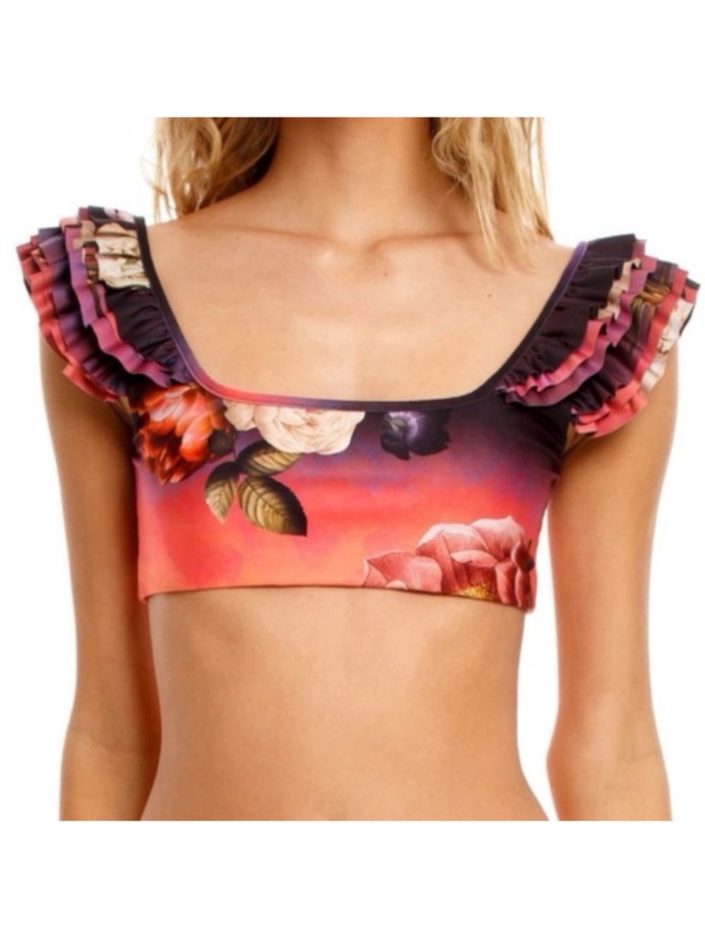 NWT AGUA BENDITA Shade Arielle Eda Ruffle Bikini Top L